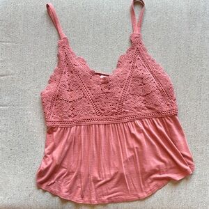 Coral Pink Crochet Detail Tank Top Size Large